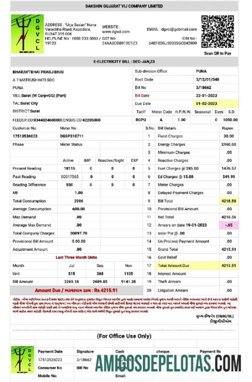 Para baxiar ÍNDIA DGVCL Conta de Serviços Públicos Word e Modelo PDF